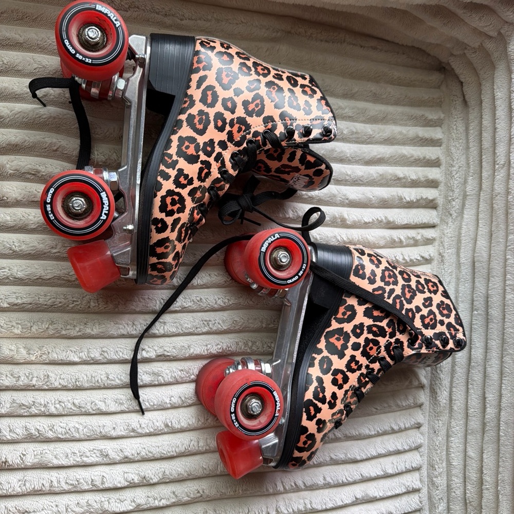 Leopard Print Roller Skates with Red Wheels